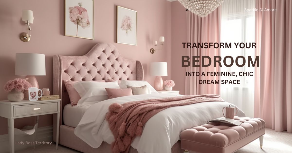 Elegant pink bedroom with tufted headboard, plush decor, and soft lighting, creating a feminine and chic dream space.