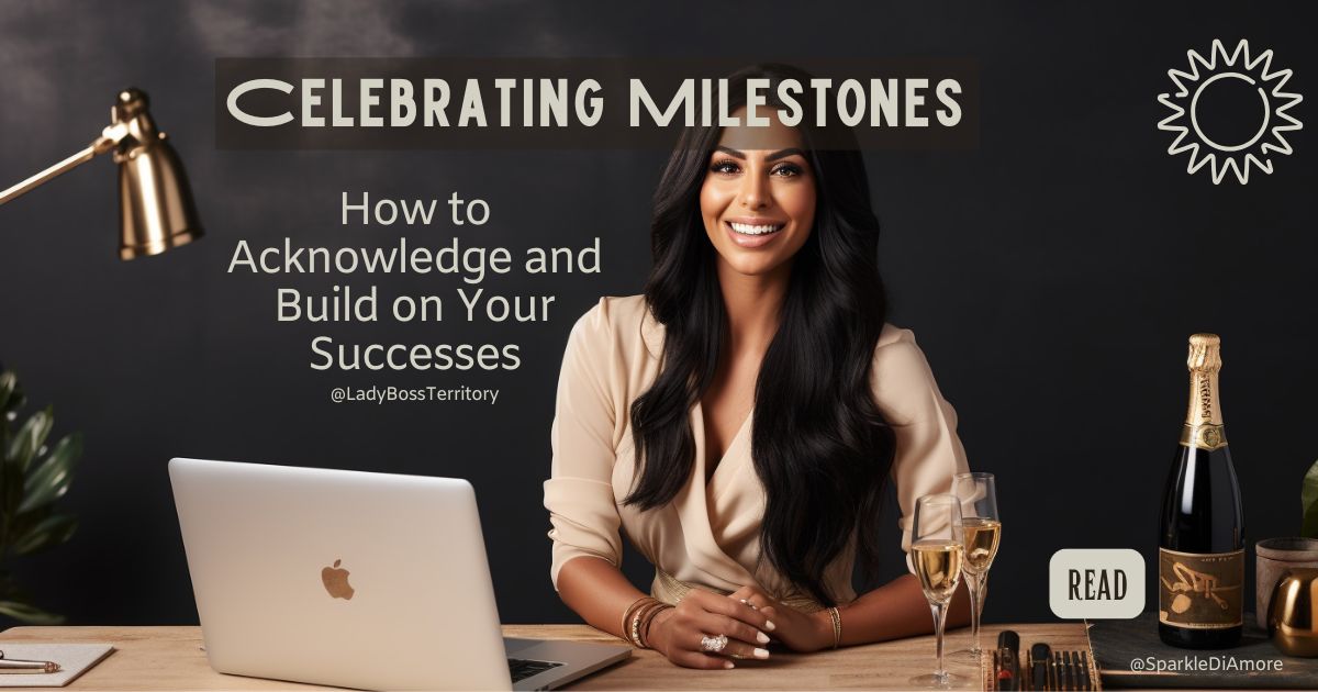 Confident businesswoman celebrating milestones at her desk with champagne, symbolizing success and achievement.