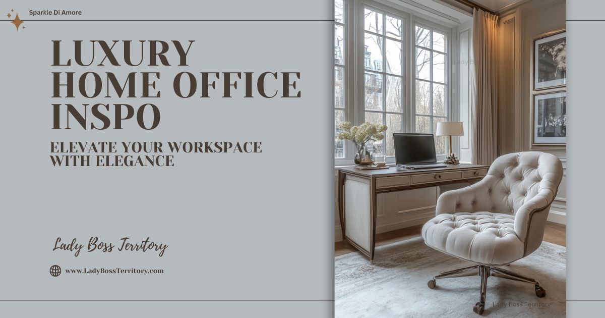 A sophisticated luxury home office with an elegant tufted chair, sleek desk, and large windows bringing in natural light, designed for productivity and style.